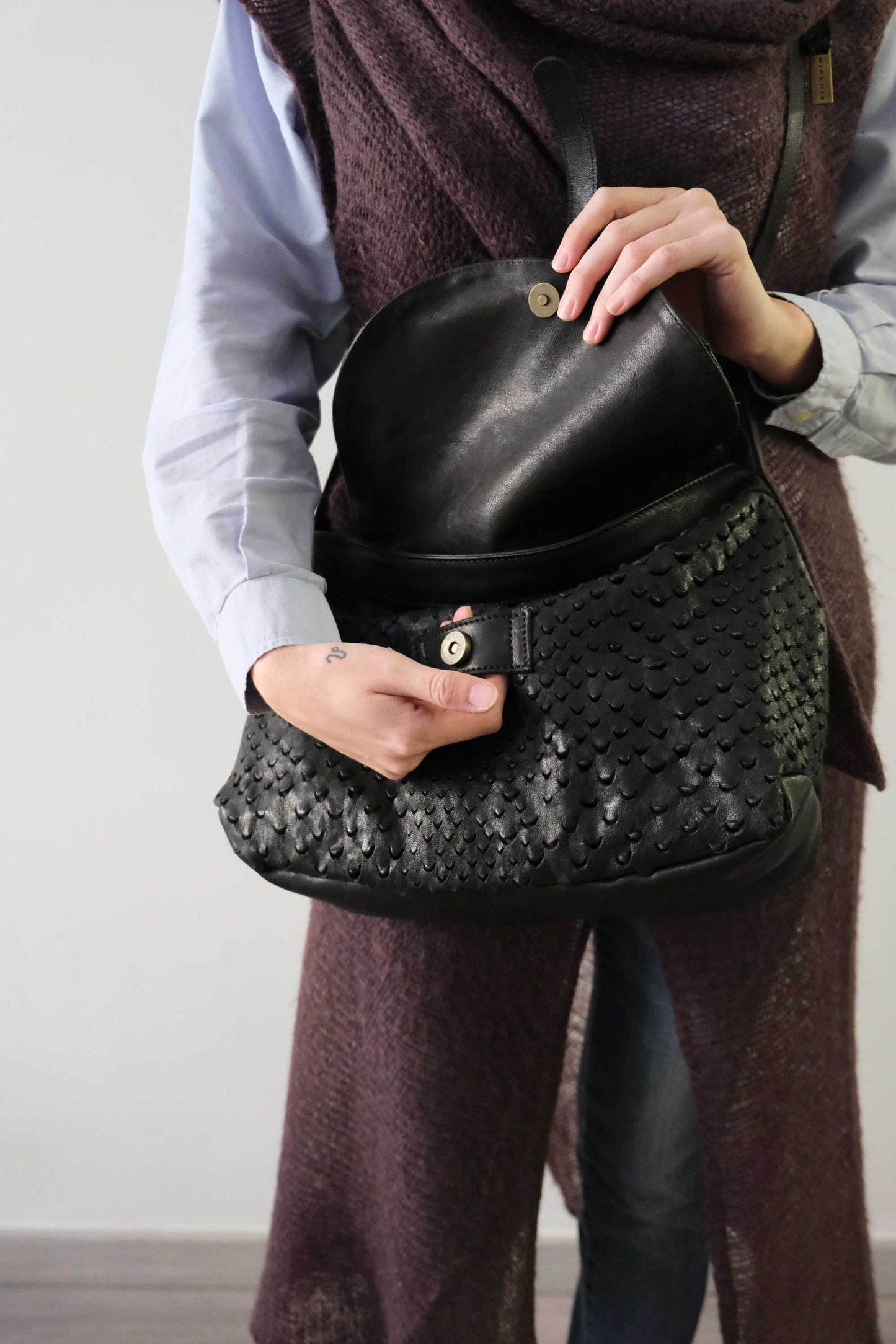 PRE ORDER discount 15%-Do saddle bag in black perforated leather  - use code PREORDER15 - DELIVERY IS ESTIMATED WITHIN APPROXIMATELY 30 DAYS FROM THE ORDER DATE- Made in Italy -