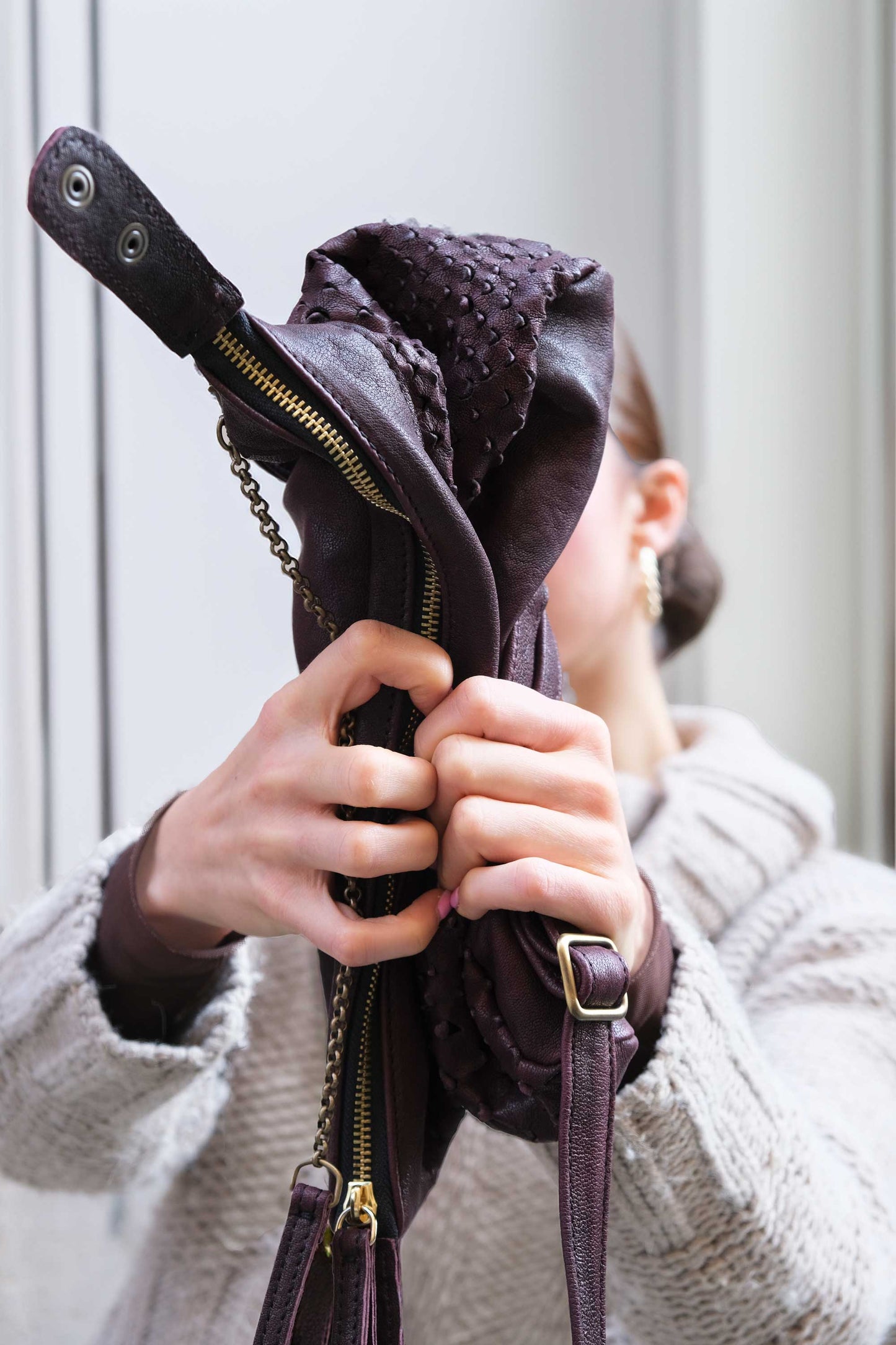 PRE ORDER discount 15%-Chicca Media hobo bag in plum perforated nappa - use code PREORDER15 - DELIVERY IS ESTIMATED WITHIN APPROXIMATELY 30 DAYS FROM THE ORDER DATE- Made in Italy -