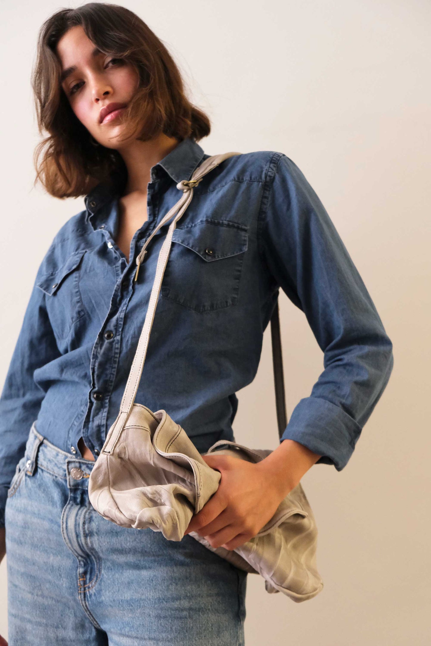 Do saddle bag in pomice soft nappa lomé - Made in Italy-