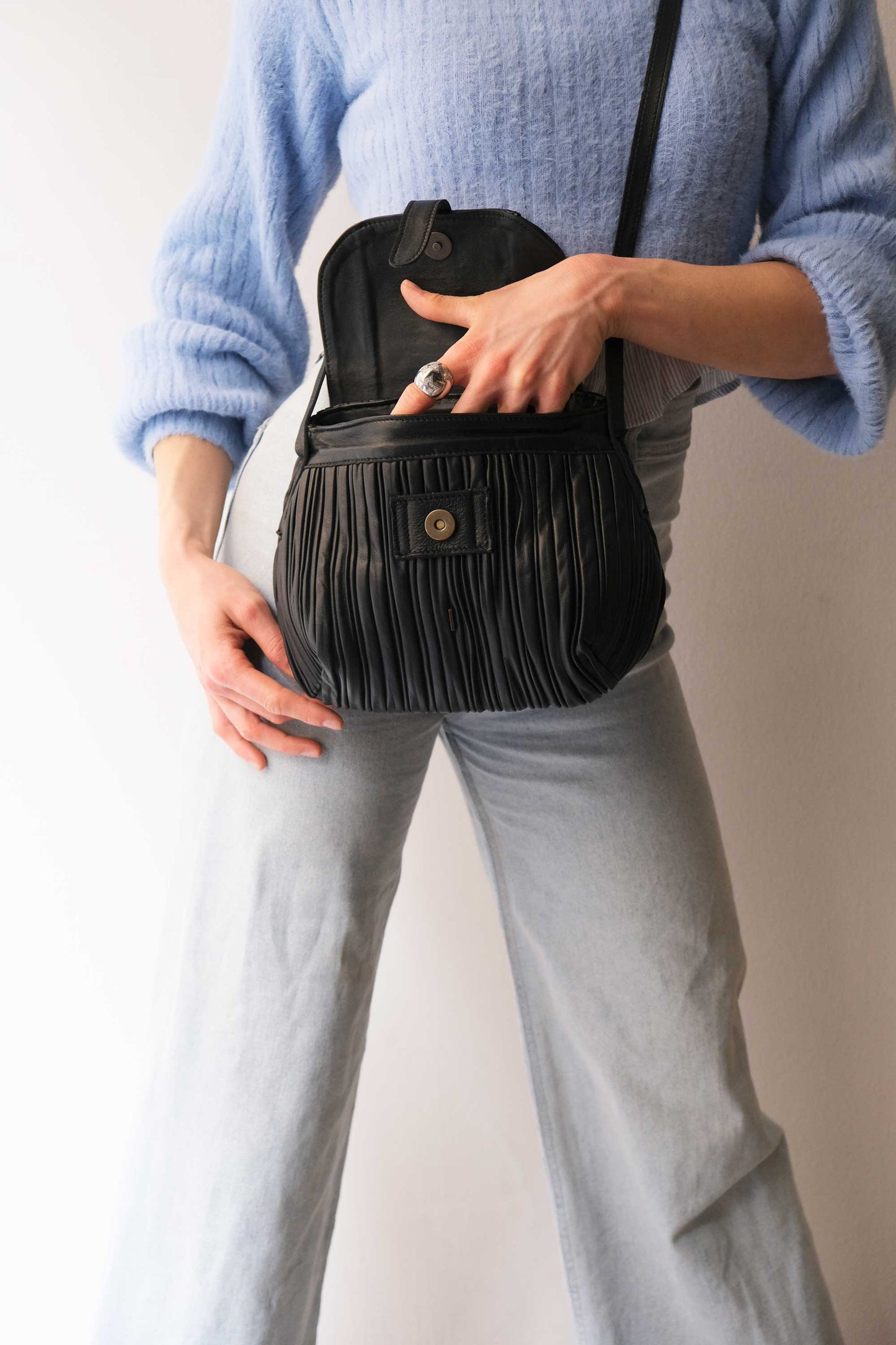 PRE ORDER discount 15%-Do mini saddle bag in pleated black colour nappa leather - use code PREORDER15 - DELIVERY IS ESTIMATED WITHIN APPROXIMATELY 30 DAYS FROM THE ORDER DATE- Made in Italy -