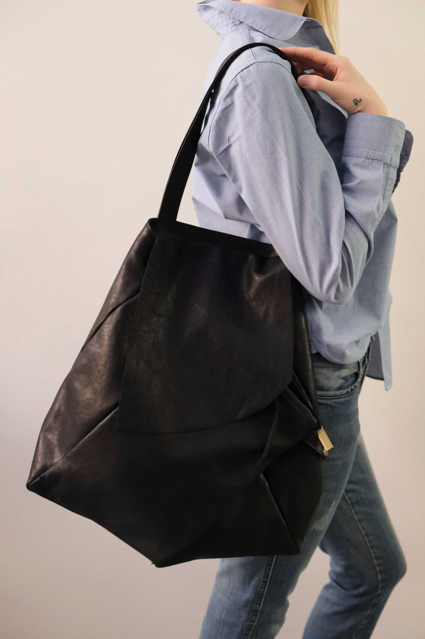 PRE ORDER discount 15%-Ferdi tote bag in black nappa leather  - use code PREORDER15 - ESTIMATED DELIVERY END SEPTEMBER - Made in Italy -