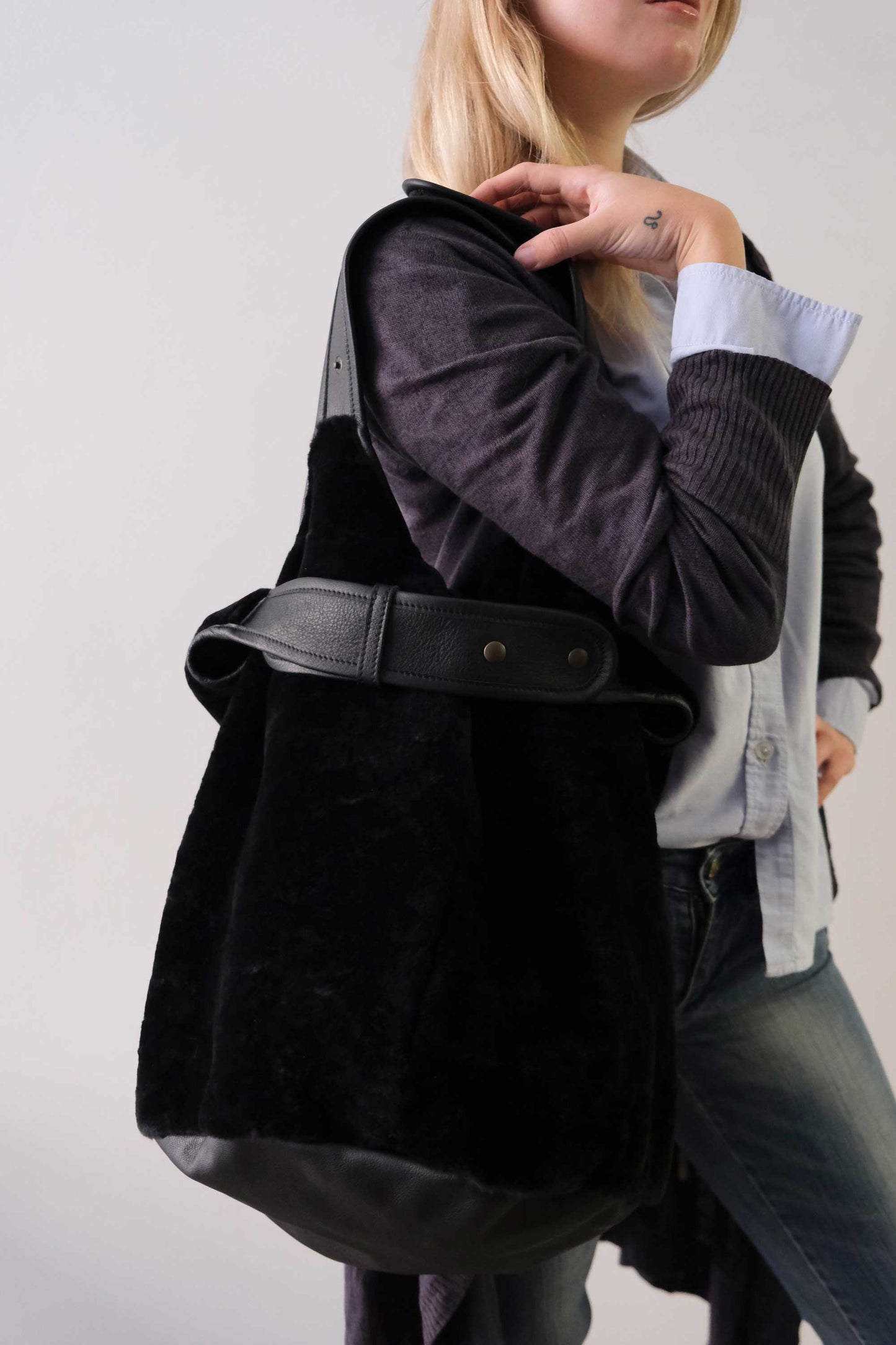 Lena tote bag in montone nera - Made in Italy -