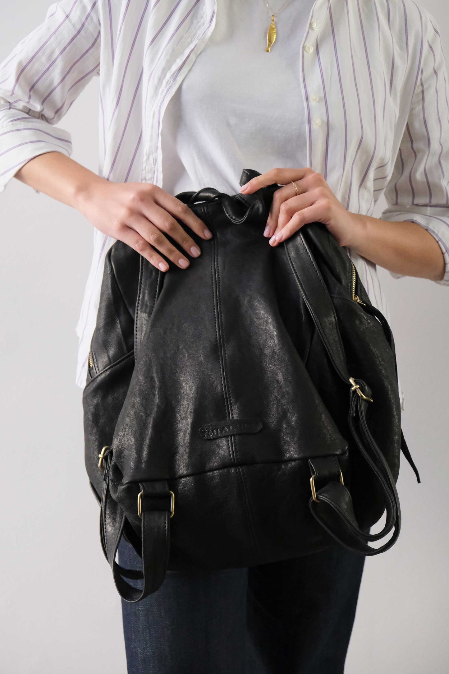PRE ORDER discount 15%- Nerina backpack in leather black washed and soft lomè nappa leather - use code PREORDER15 - DELIVERY IS ESTIMATED WITHIN APPROXIMATELY 30 DAYS FROM THE ORDER DATE - Made in Italy -