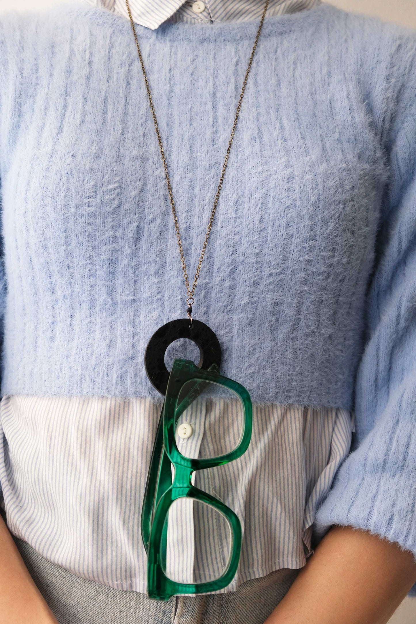 Glasses holder in black leather – Sustainable product - Made in Italy