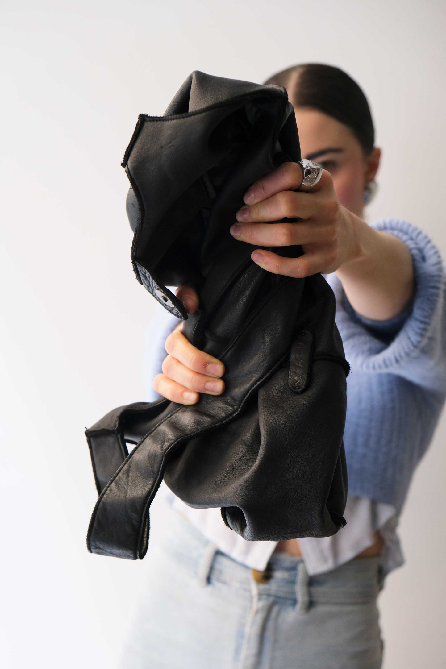 Re bag black garment-dyed leather - Made in Italy -