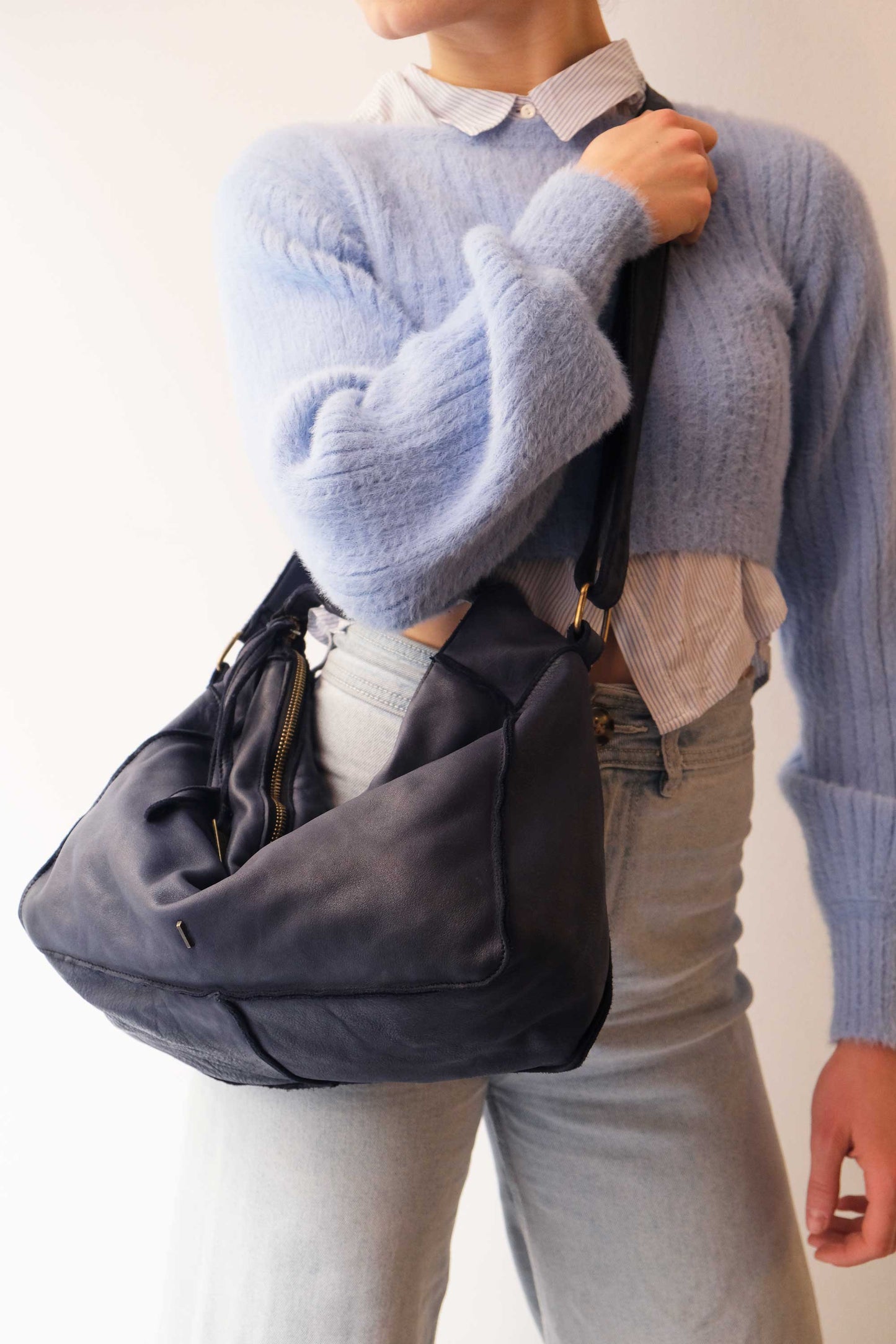 Rechi Big navy garment-dyed leather - Made in Italy -