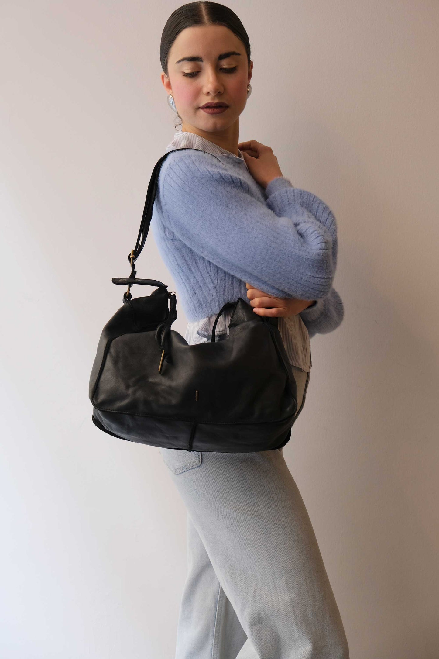 Rechi Big black garment-dyed leather - Made in Italy -