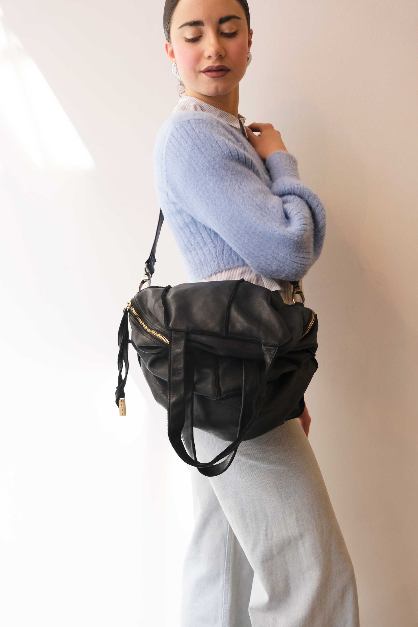 Reri bag black garment-dyed leather - Made in Italy -