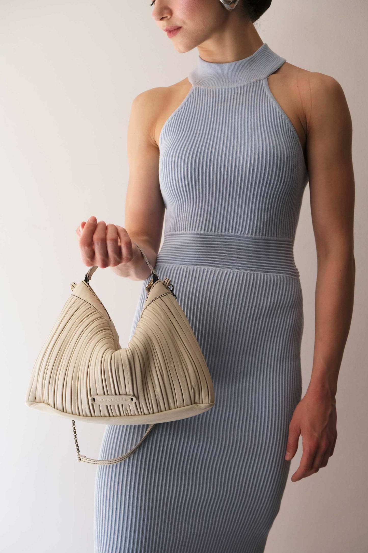 Chicca Media hobo bag in cream pleated leather - Made in Italy -