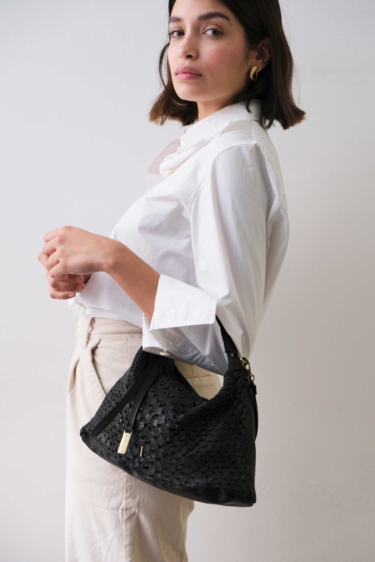 PRE ORDER discount 15%- Chicca Media hobo bag in black perforated nappa - use code PREORDER15 - DELIVERY IS ESTIMATED WITHIN APPROXIMATELY 30 DAYS FROM THE ORDER DATE- Made in Italy -