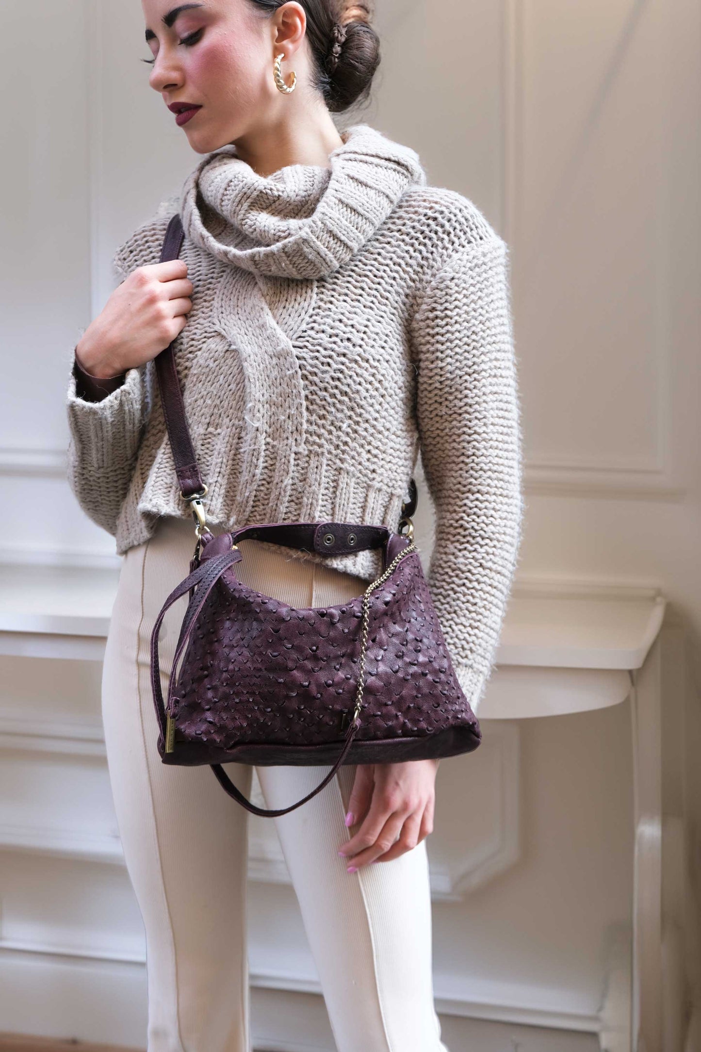PRE ORDER discount 15%-Chicca Media hobo bag in plum perforated nappa - use code PREORDER15 - DELIVERY IS ESTIMATED WITHIN APPROXIMATELY 30 DAYS FROM THE ORDER DATE- Made in Italy -