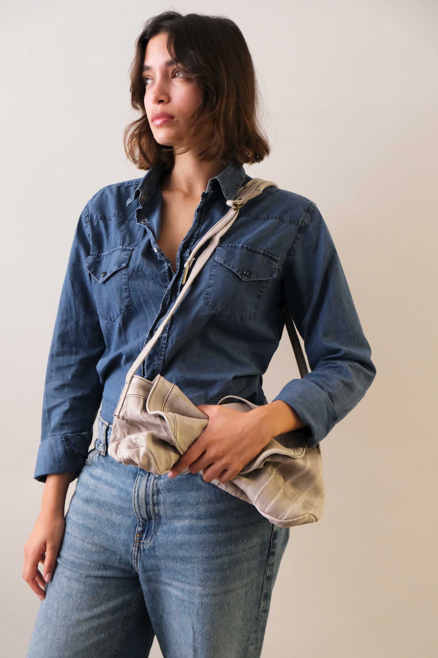 Do saddle bag in pomice soft nappa lomé - Made in Italy-