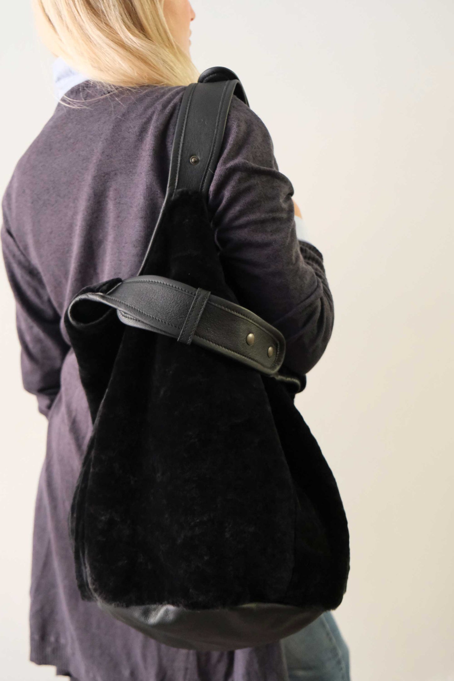 Lena tote bag in montone nera - Made in Italy -