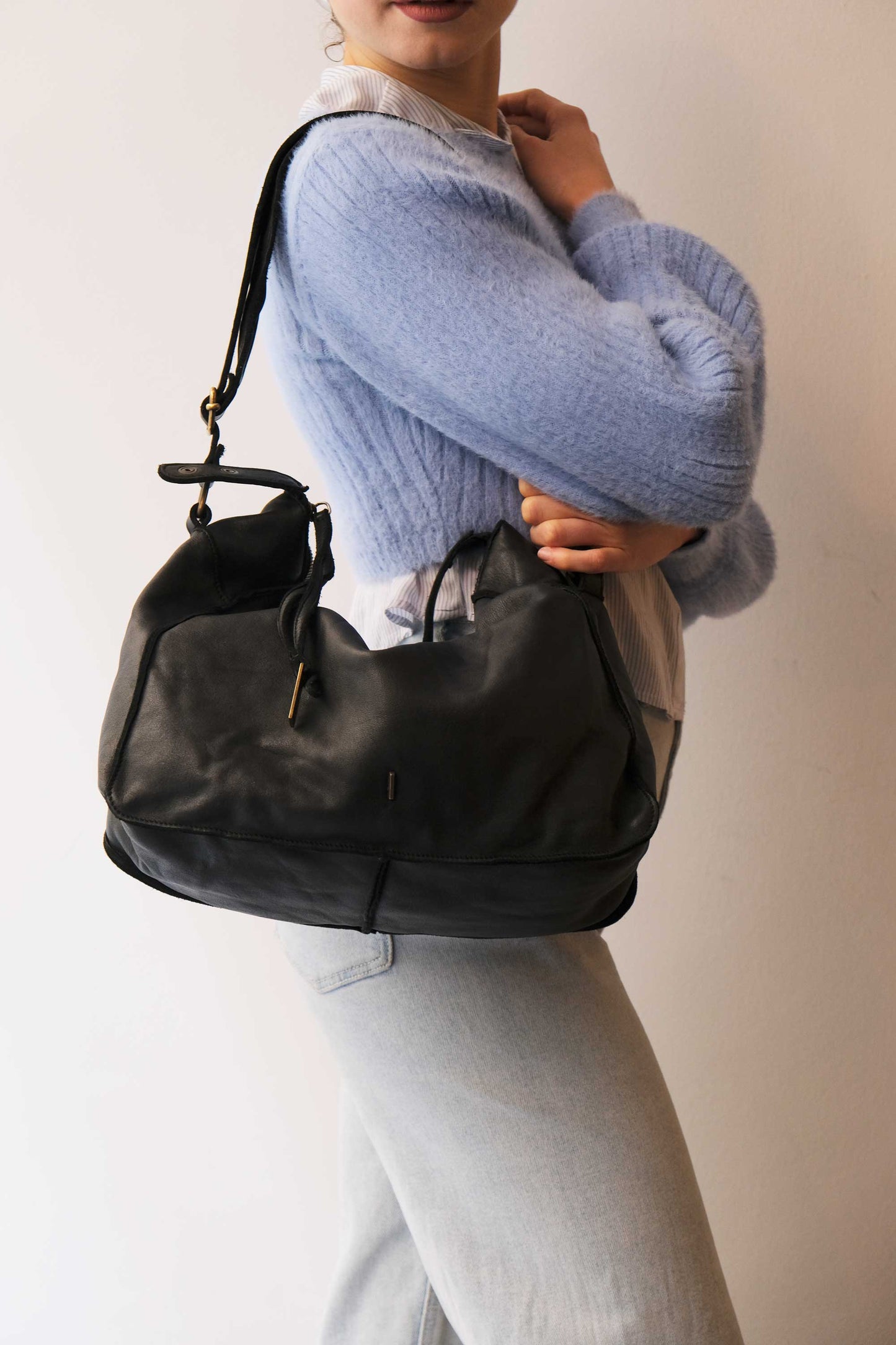 Rechi Big black garment-dyed leather - Made in Italy -