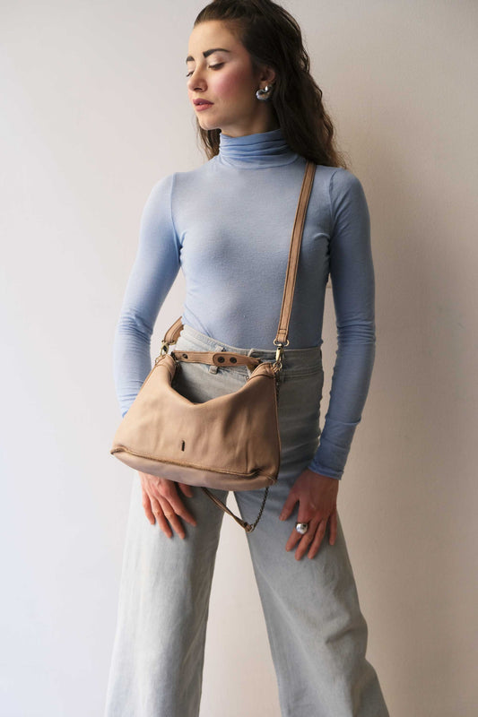 Rechi media hobo bag sand garment-dyed leather - Made in Italy -