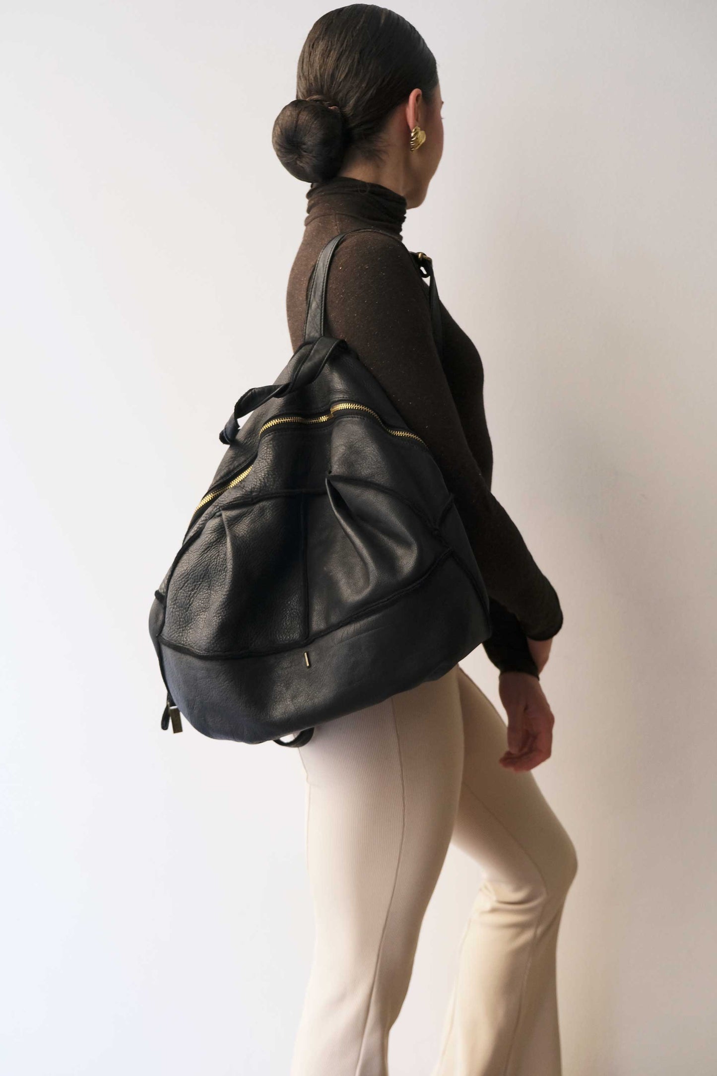 Reneri backpack black garment-dyed leather - Made in Italy -