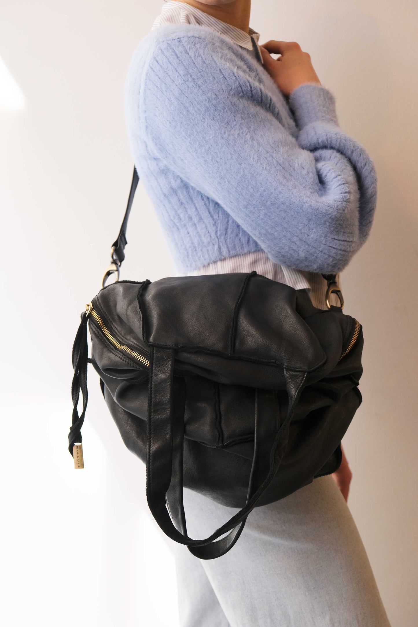 Reri bag black garment-dyed leather - Made in Italy -