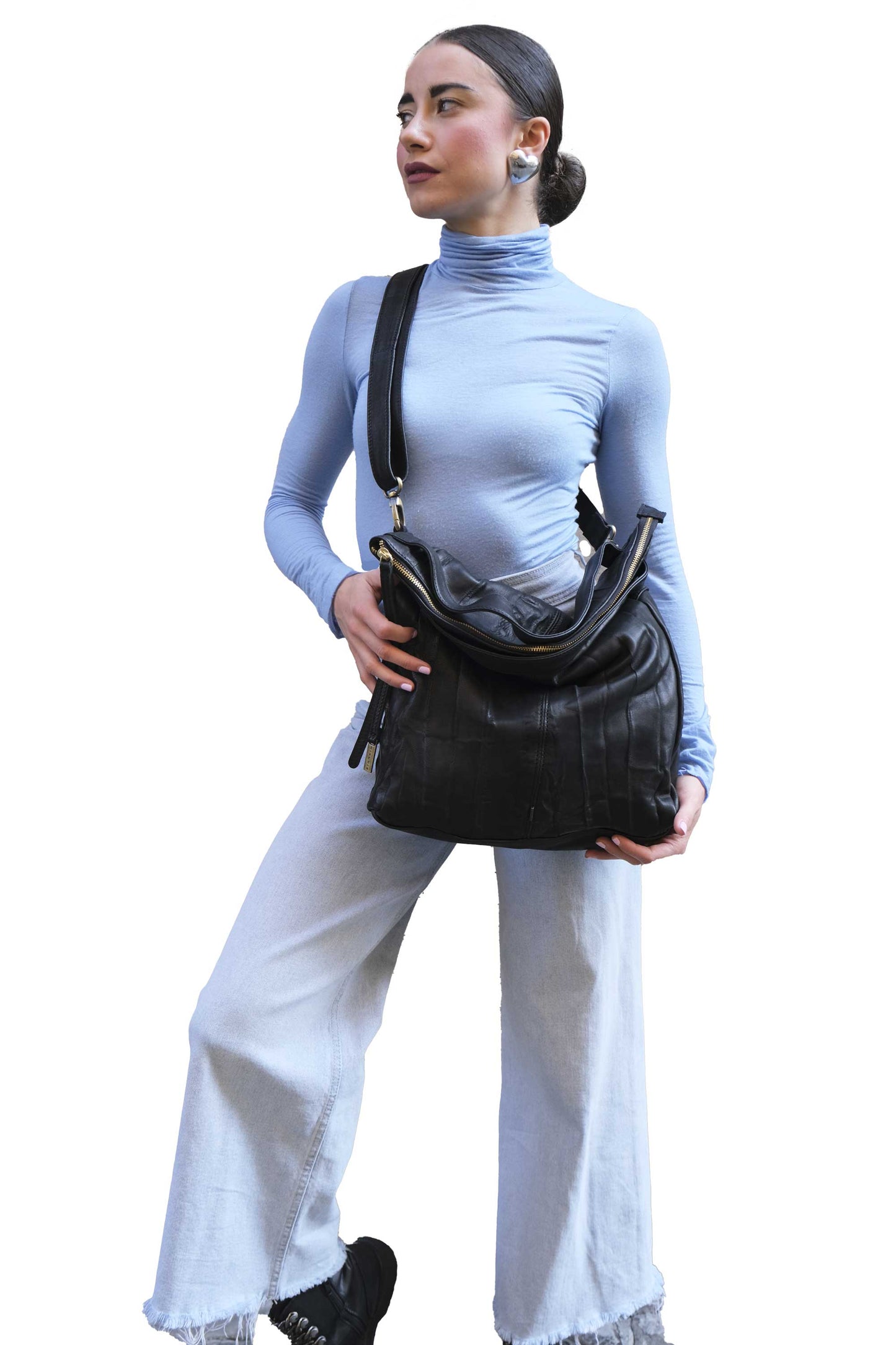 Valy tote bag in soft nappa lomé black - Made in Italy -