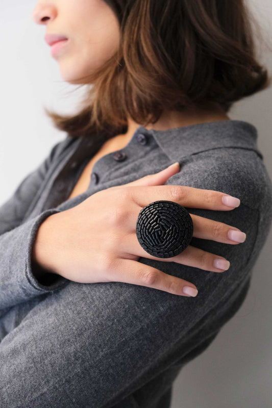 Gabrielle black leather ring - Made in Italy -