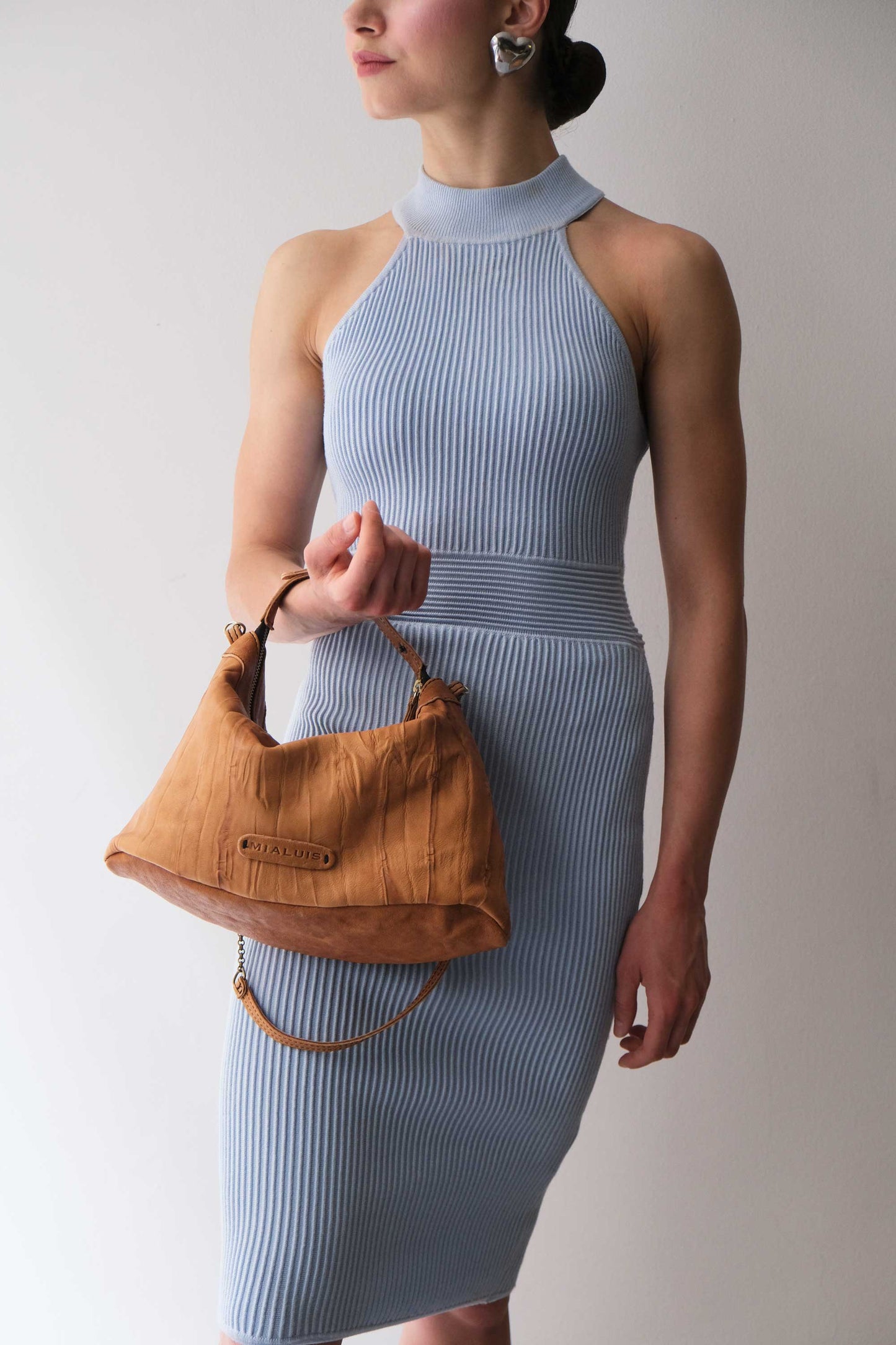 Chicca Media hobo bag in cognac lomé nappa - Made in Italy -