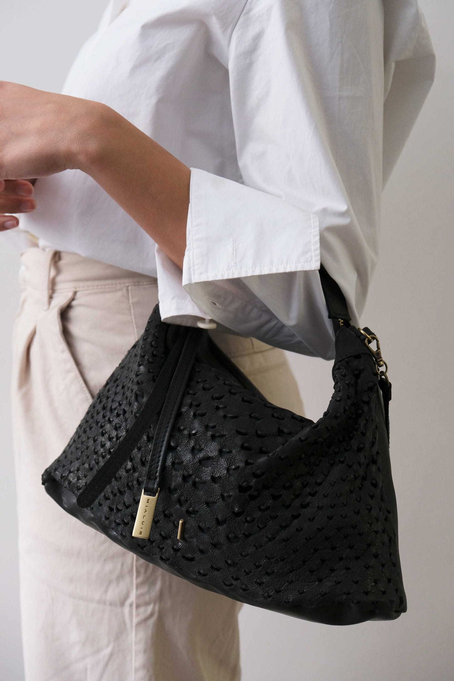PRE ORDER discount 15%- Chicca Media hobo bag in black perforated nappa - use code PREORDER15 - DELIVERY IS ESTIMATED WITHIN APPROXIMATELY 30 DAYS FROM THE ORDER DATE- Made in Italy -