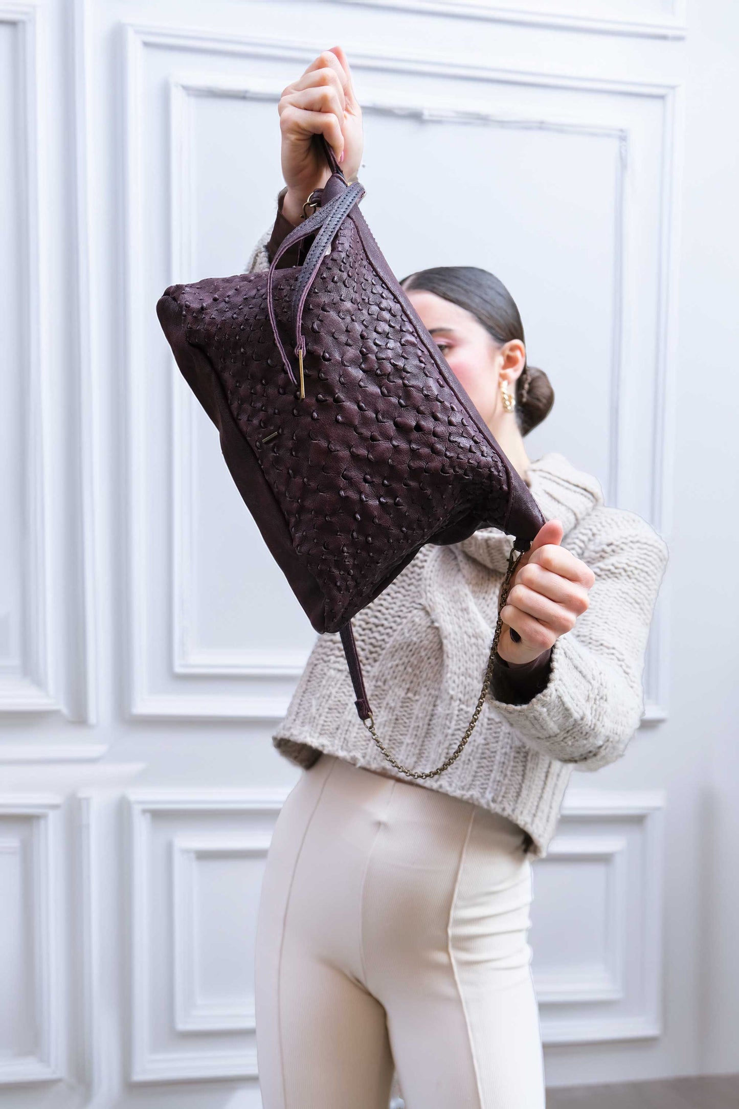 PRE ORDER discount 15%-Chicca Media hobo bag in plum perforated nappa - use code PREORDER15 - DELIVERY IS ESTIMATED WITHIN APPROXIMATELY 30 DAYS FROM THE ORDER DATE- Made in Italy -