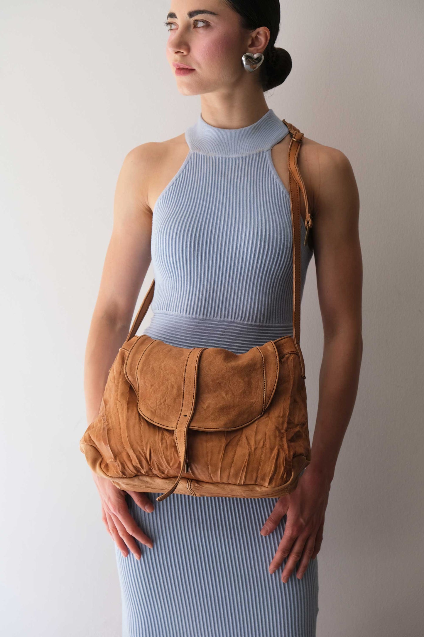 Do saddle bag cognac in soft nappa lomé - Made in Italy -