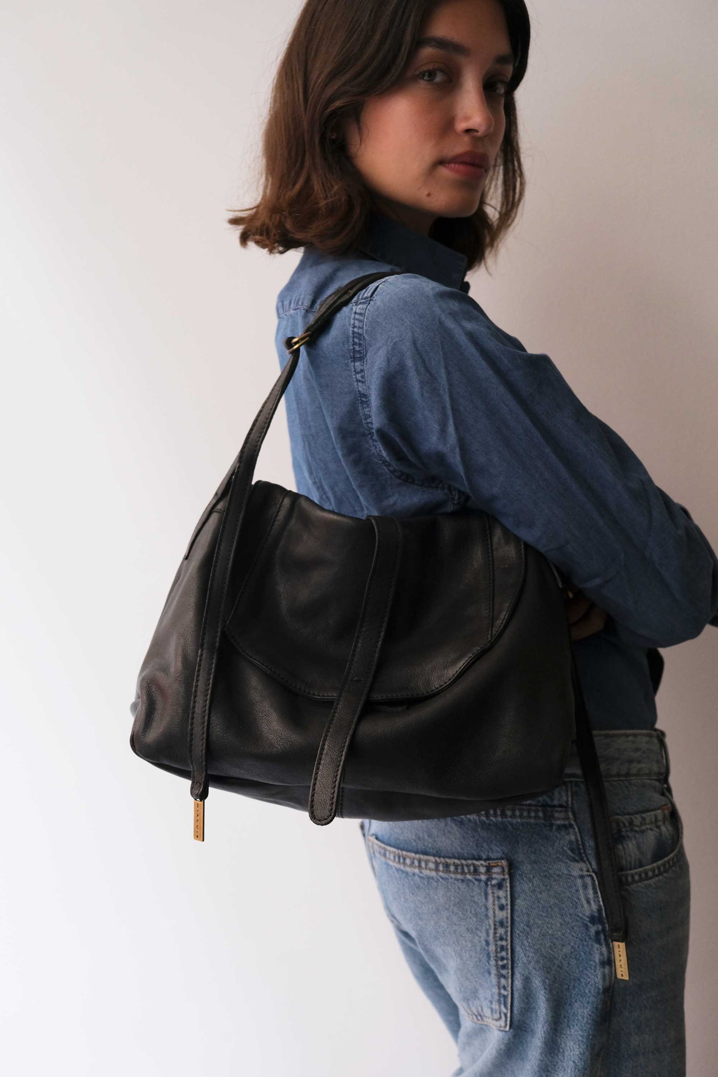 Do saddle bag in black soft nappa - Made in Italy -