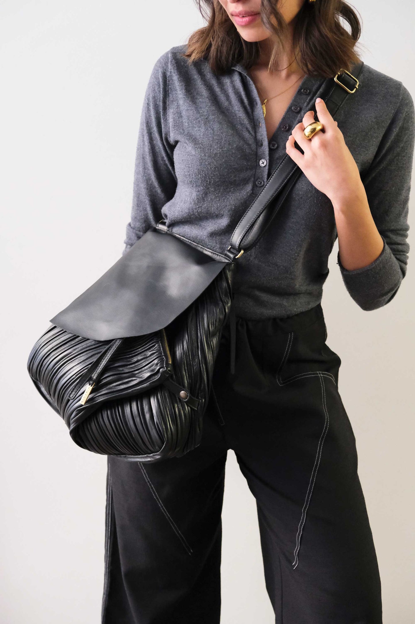 PRE ORDER discount 15%- tote bag in pleated black colour nappa leather - use code PREORDER15 - DELIVERY IS ESTIMATED WITHIN APPROXIMATELY 30 DAYS FROM THE ORDER DATE - Made in Italy -