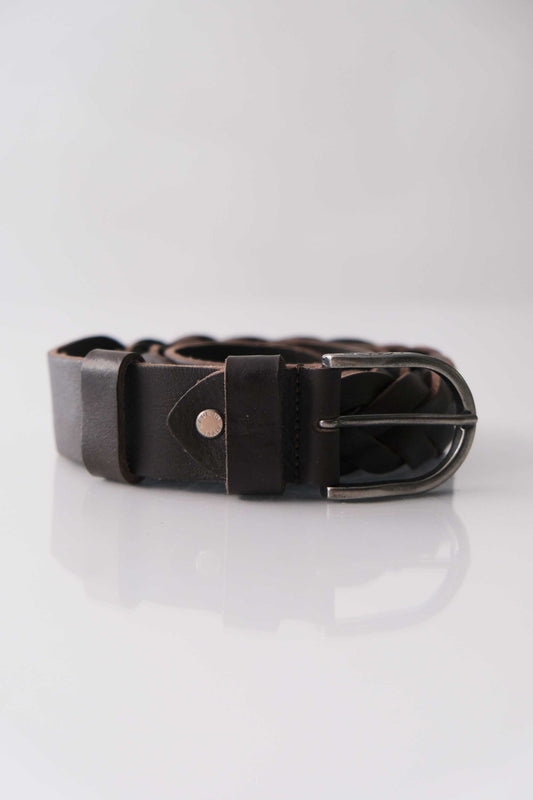 Belt Intreccio natural grain calf dark brown - Made in Italy -