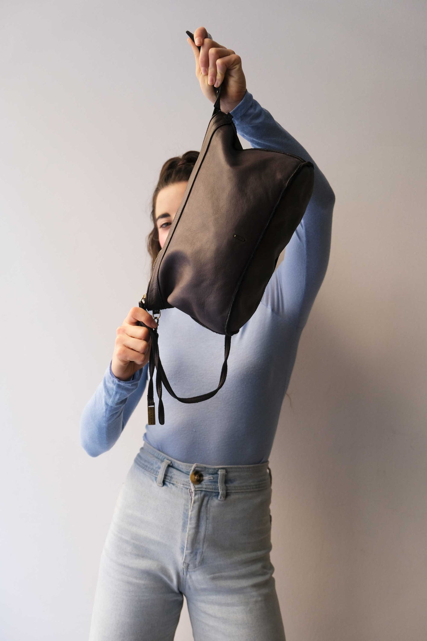 Rechi media hobo bag brown garment-dyed leather - Made in Italy -