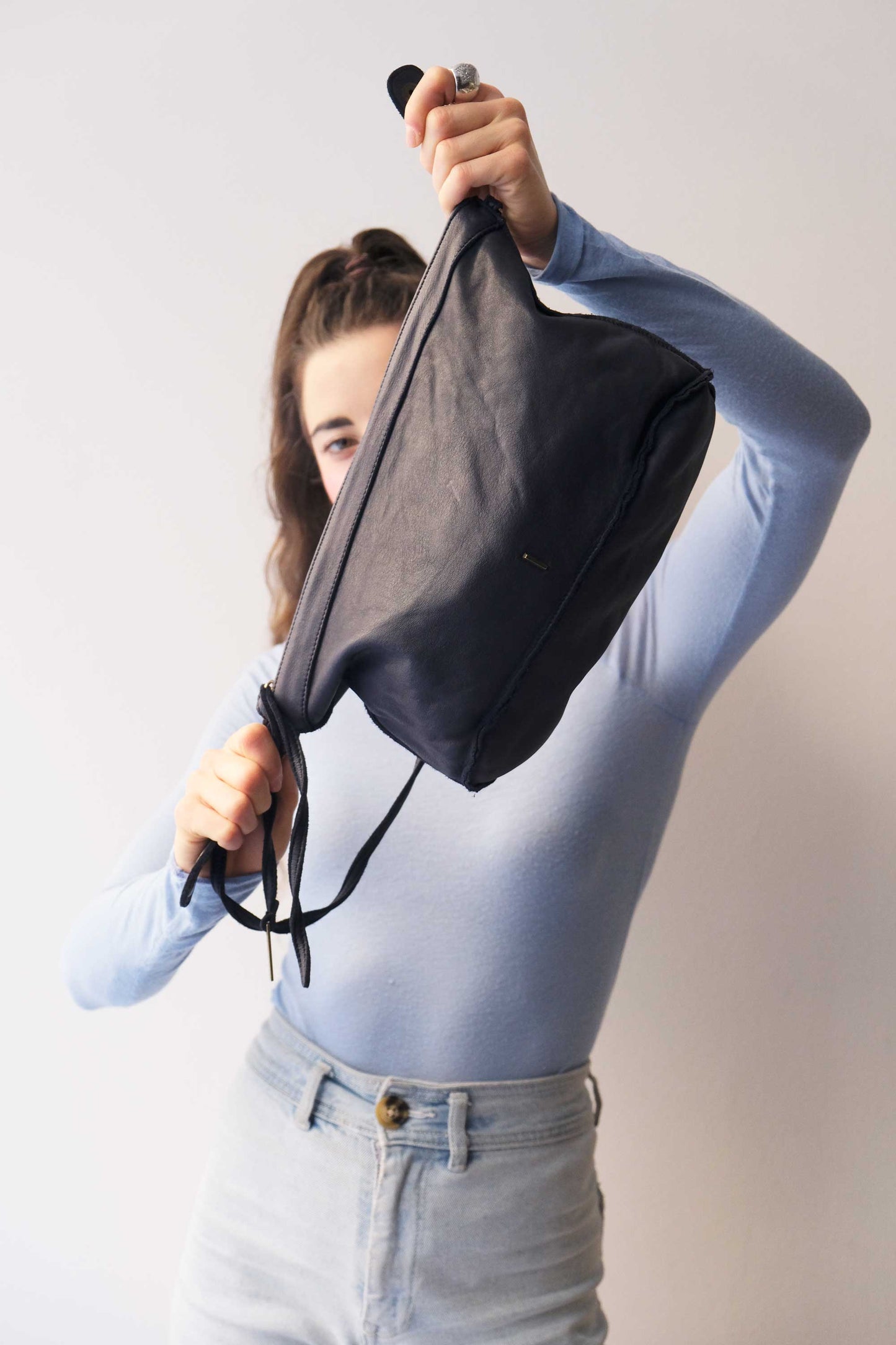 Rechi media hobo bag navy garment-dyed leather - Made in Italy -