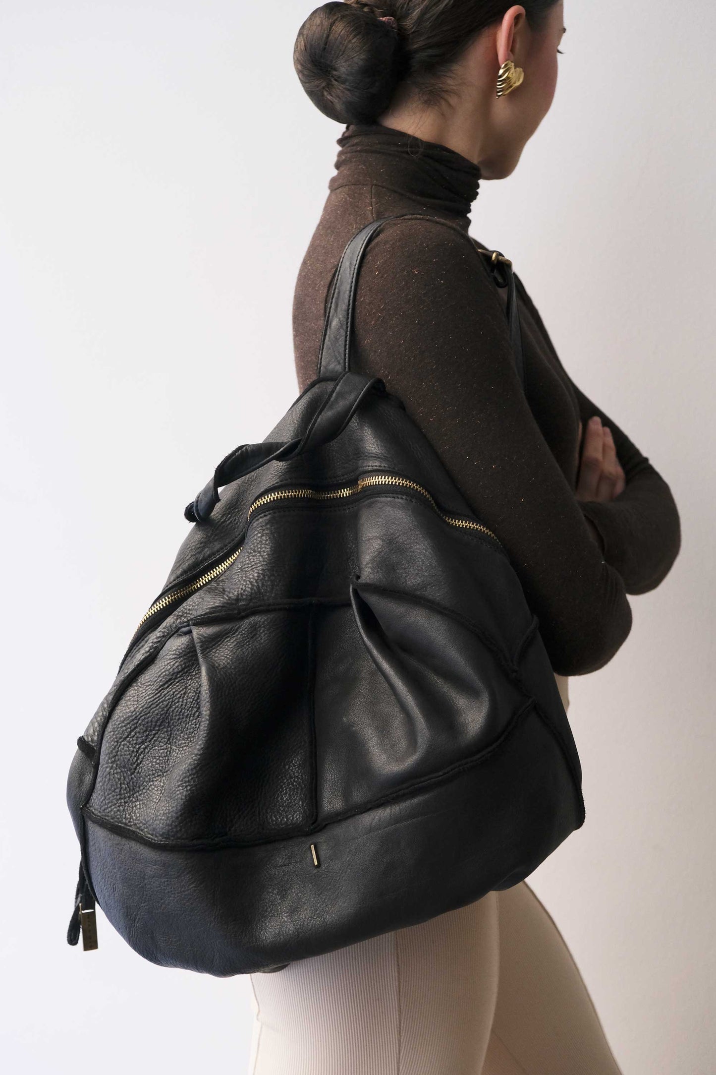 Reneri backpack black garment-dyed leather - Made in Italy -