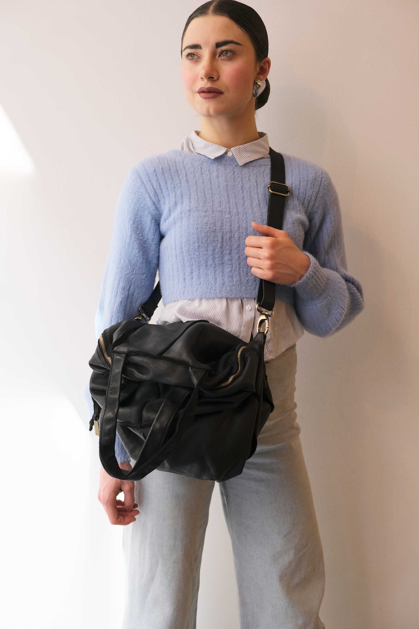 Reri bag black garment-dyed leather - Made in Italy -