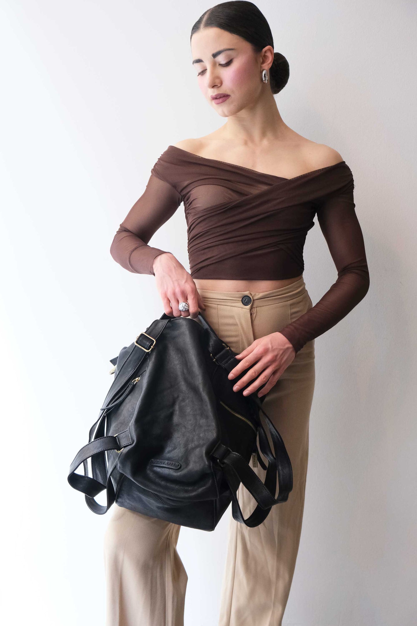 Vicky 2 backpack in black vegetable - Made in Italy -