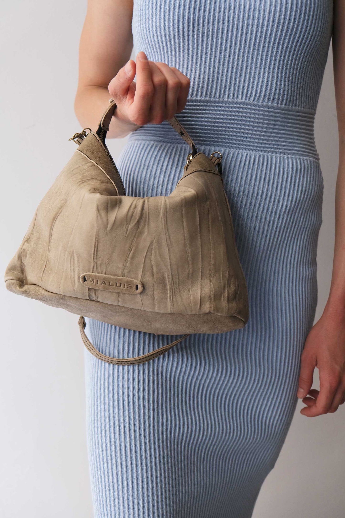 Chicca Media hobo bag in shark lomé nappa - Made in Italy -