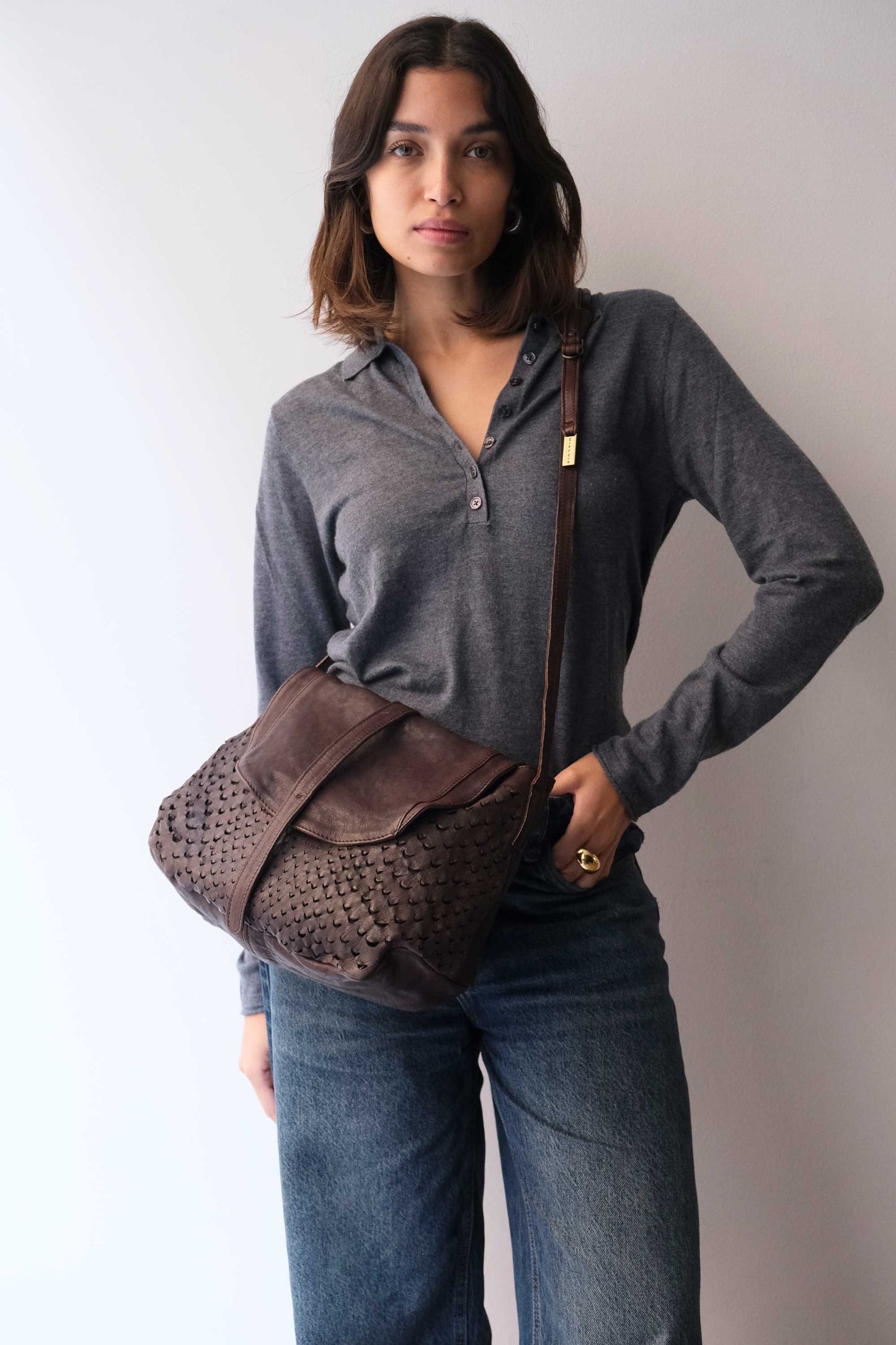 PRE ORDER discount 15%-Do saddle bag in brown perforated leather- use code PREORDER15 - DELIVERY IS ESTIMATED WITHIN APPROXIMATELY 30 DAYS FROM THE ORDER DATE- Made in Italy -