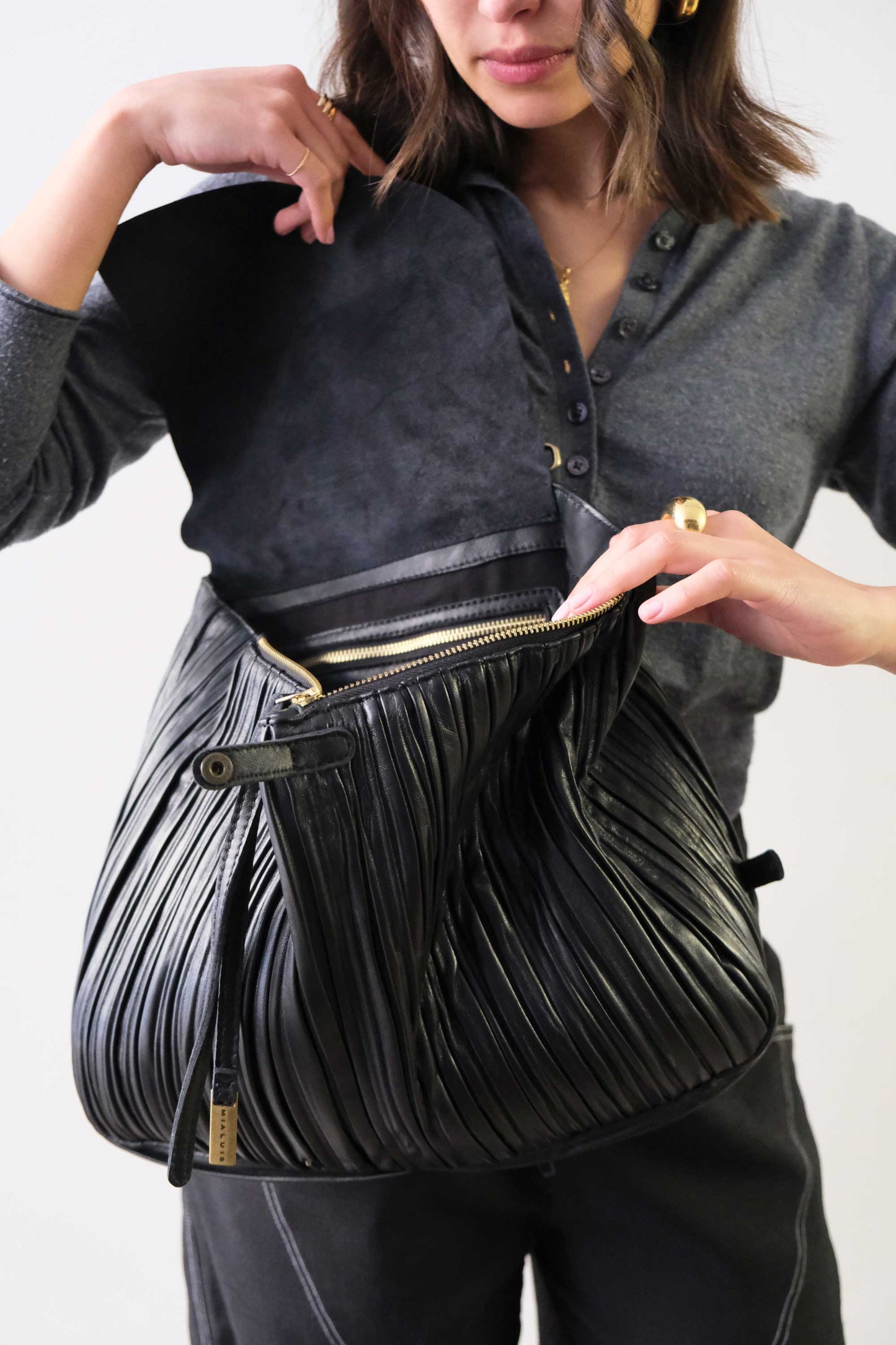 PRE ORDER discount 15%- tote bag in pleated black colour nappa leather - use code PREORDER15 - DELIVERY IS ESTIMATED WITHIN APPROXIMATELY 30 DAYS FROM THE ORDER DATE - Made in Italy -