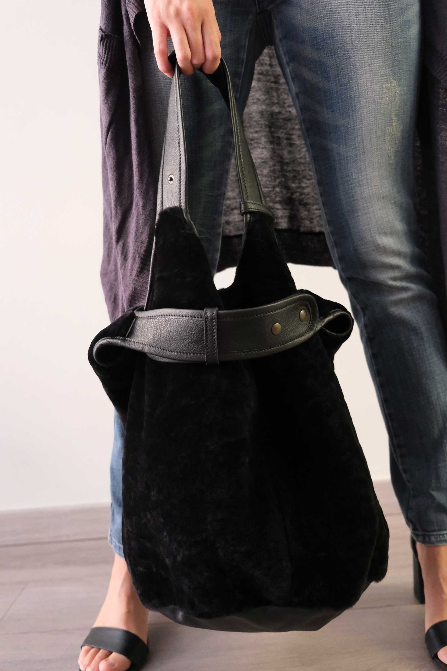 Lena tote bag in montone nera - Made in Italy -