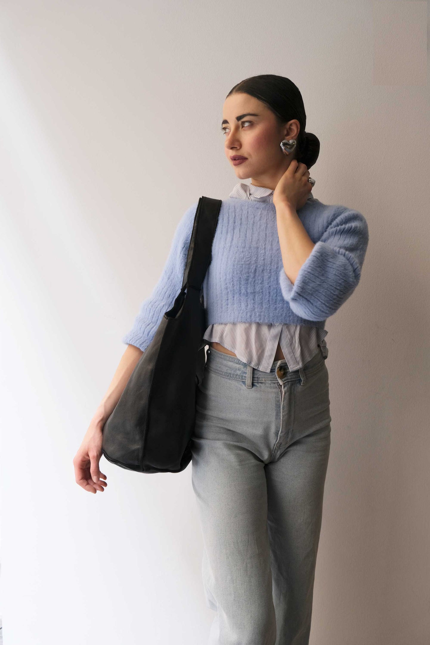 Re bag black garment-dyed leather - Made in Italy -