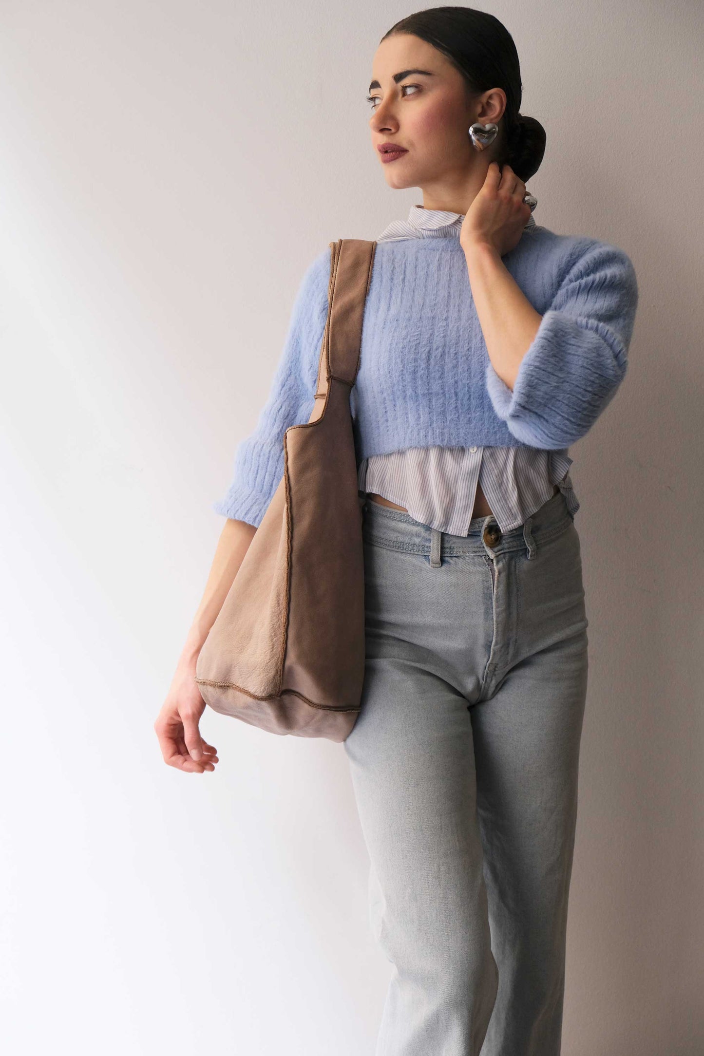 Re bag sand garment-dyed leather - Made in Italy -