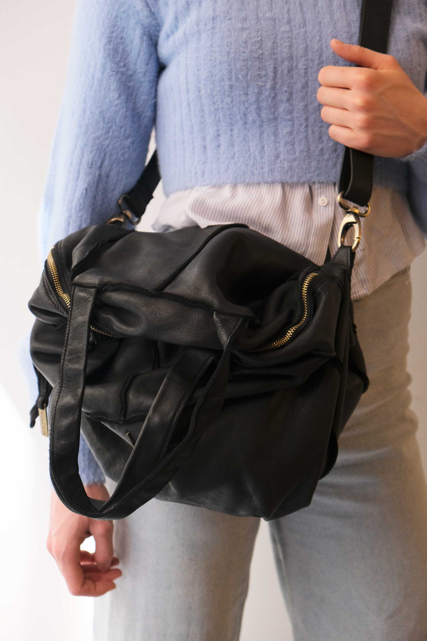 Reri bag black garment-dyed leather - Made in Italy -