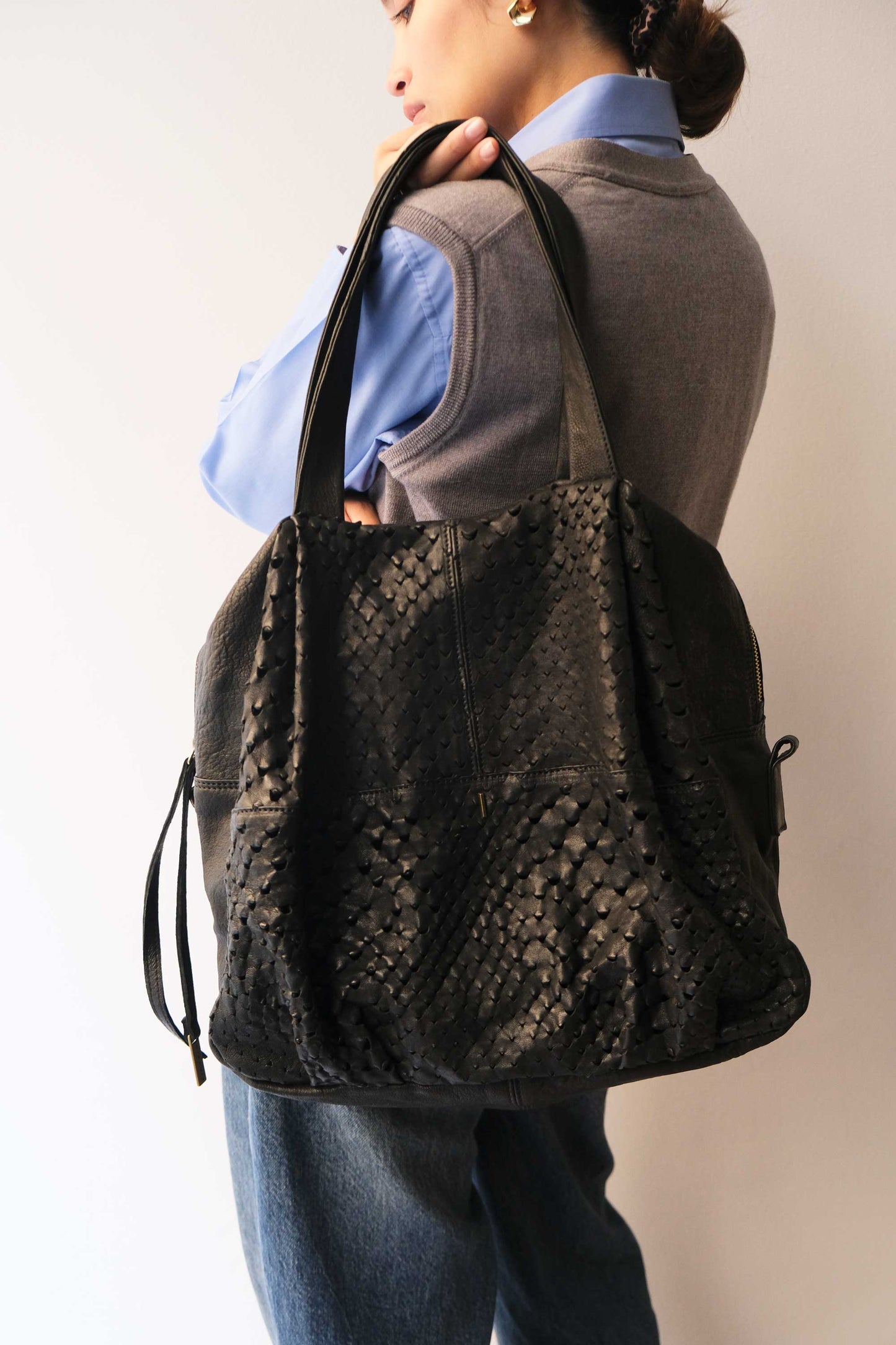 PRE ORDER discount 15%- Riri tote bag in black perforated nappa- use code PREORDER15 - DELIVERY IS ESTIMATED WITHIN APPROXIMATELY 30 DAYS FROM THE ORDER DATE - Made in Italy -