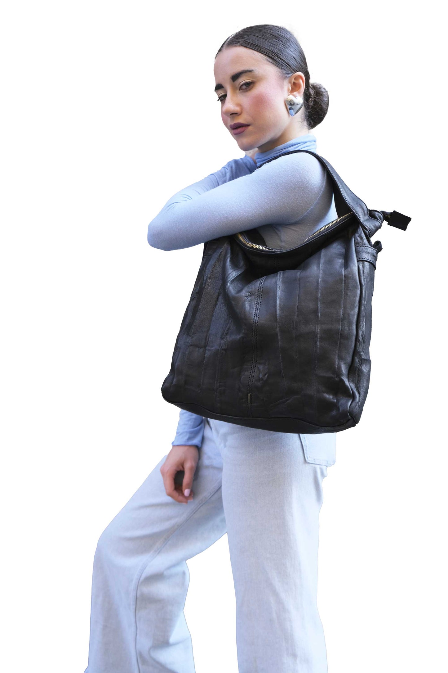 Valy tote bag in soft nappa lomé black - Made in Italy -