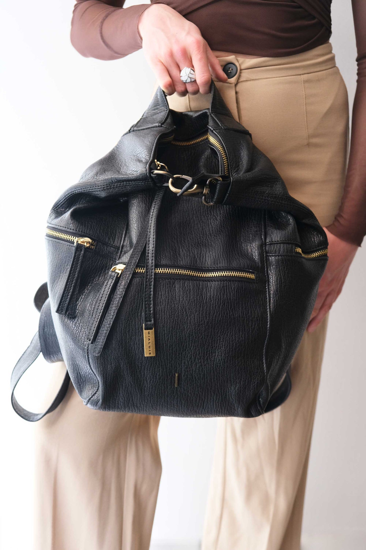 Vicky2 backpack in black shark-print vegetable-tanned nappa leather - Made in Italy -