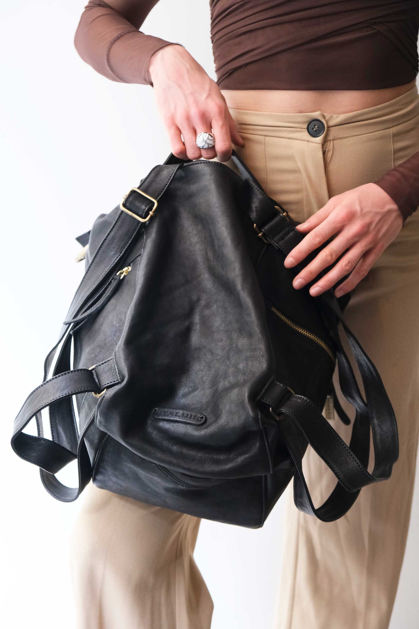 Vicky 2 backpack in black vegetable - Made in Italy -