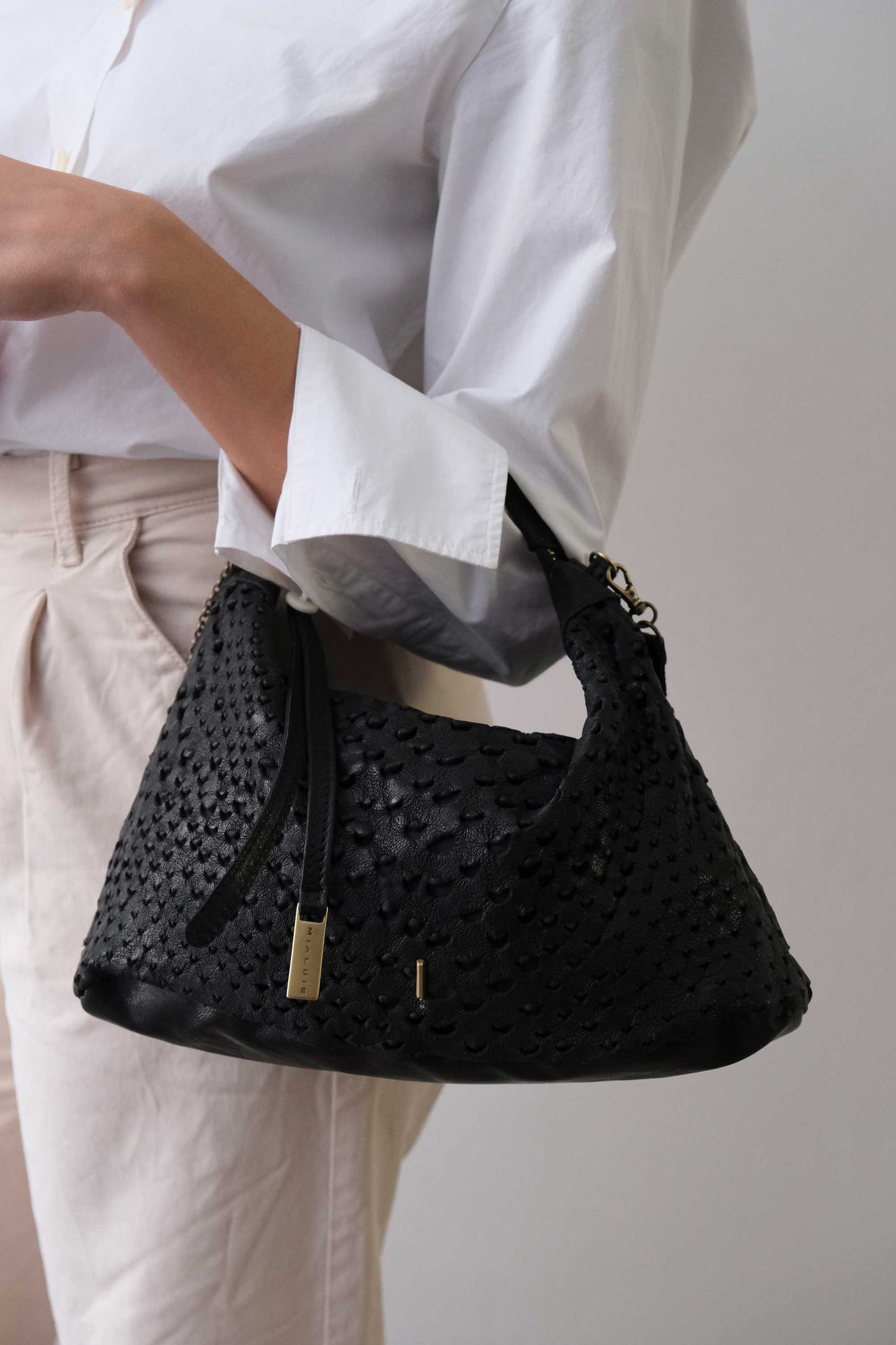 PRE ORDER discount 15%- Chicca Media hobo bag in black perforated nappa - use code PREORDER15 - DELIVERY IS ESTIMATED WITHIN APPROXIMATELY 30 DAYS FROM THE ORDER DATE- Made in Italy -