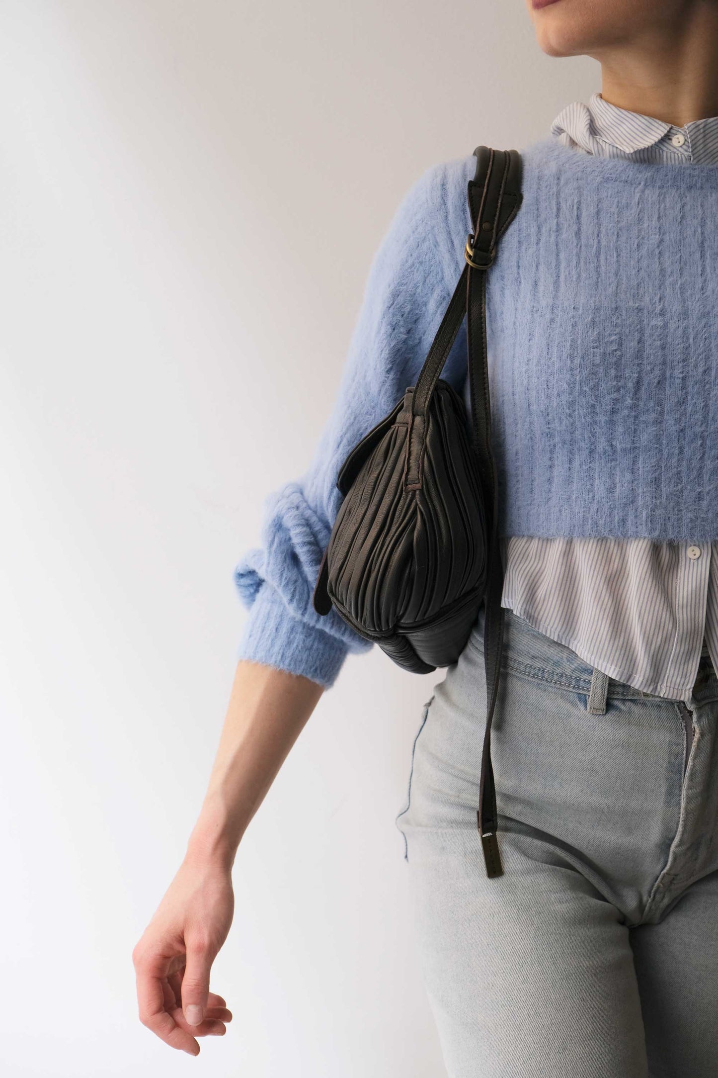 PRE ORDER discount 15%- Do mini saddle bag in pleated brown colour nappa leather - use code PREORDER15 - DELIVERY IS ESTIMATED WITHIN APPROXIMATELY 30 DAYS FROM THE ORDER DATE- Made in Italy -