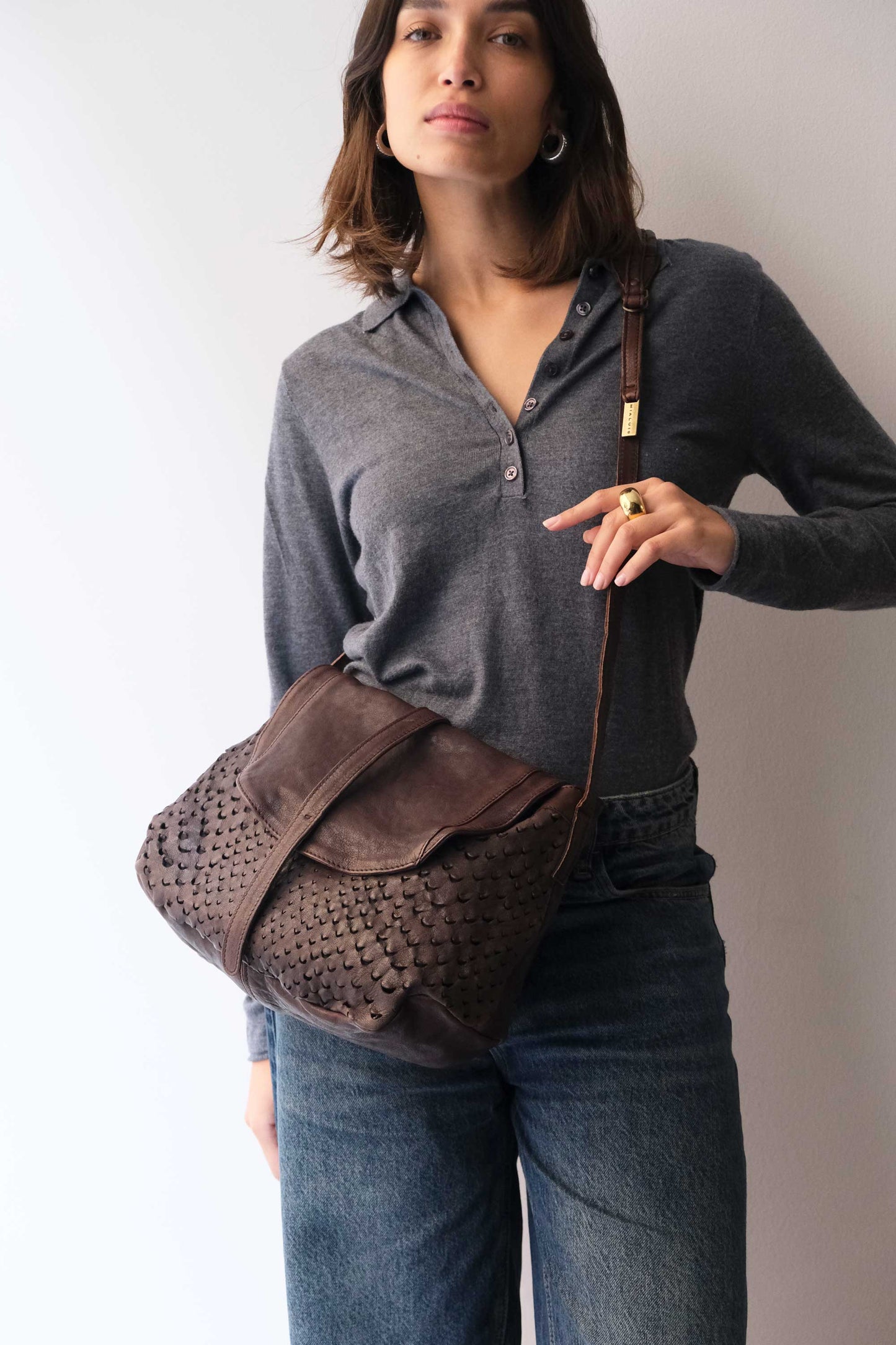 PRE ORDER discount 15%-Do saddle bag in brown perforated leather- use code PREORDER15 - DELIVERY IS ESTIMATED WITHIN APPROXIMATELY 30 DAYS FROM THE ORDER DATE- Made in Italy -