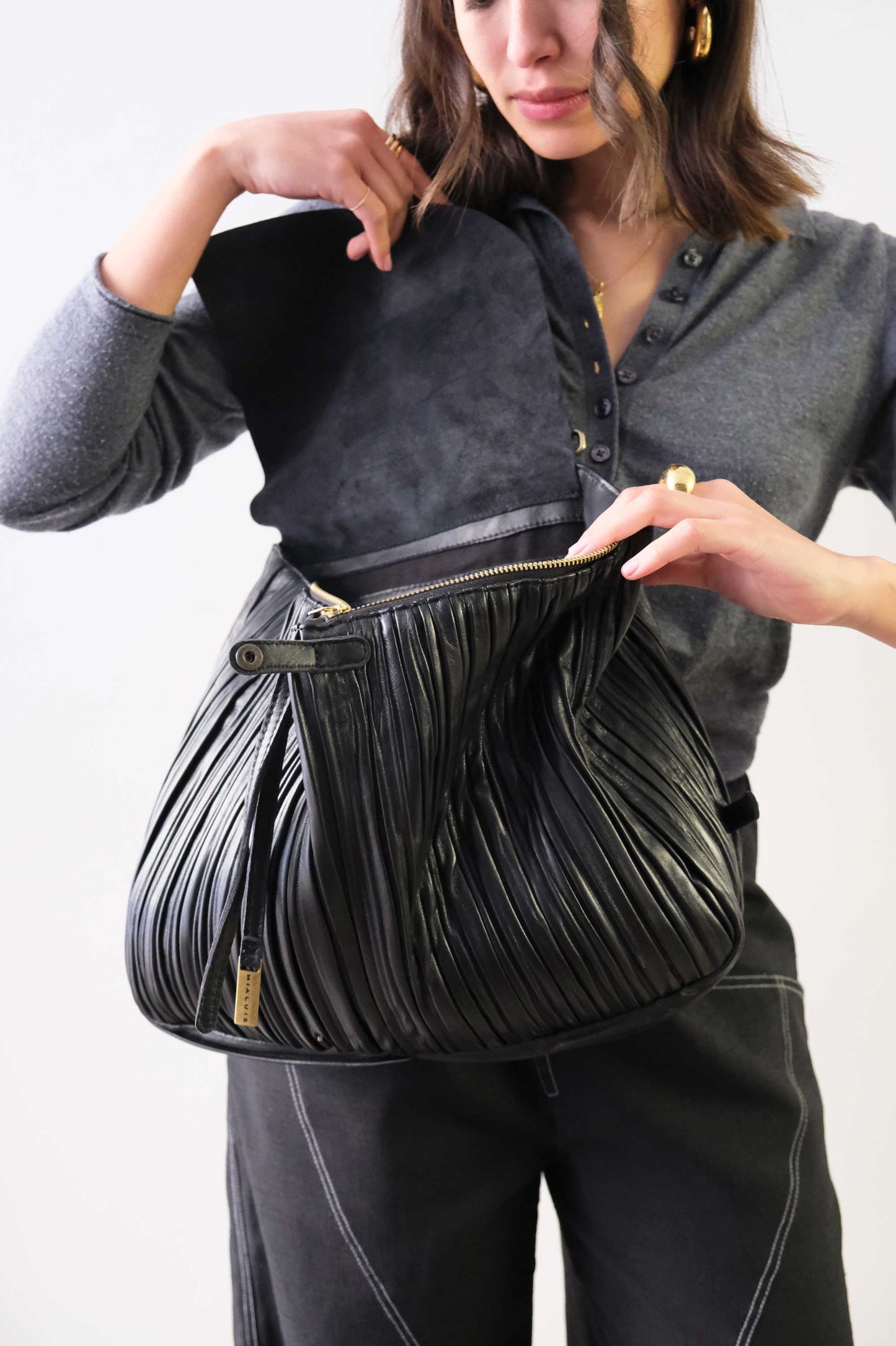 PRE ORDER discount 15%- tote bag in pleated black colour nappa leather - use code PREORDER15 - DELIVERY IS ESTIMATED WITHIN APPROXIMATELY 30 DAYS FROM THE ORDER DATE - Made in Italy -
